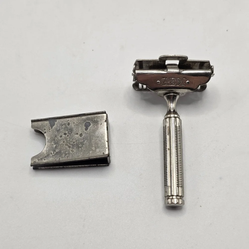 GEM Safety Razor Mens Silver 1912 Patent Vintage Shaving Travel Kit Case